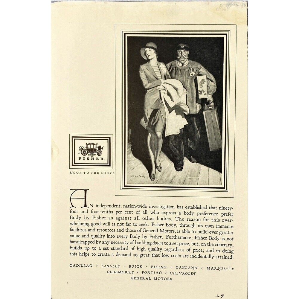 Body by Fisher "Look to the Body-General Motors" Vintage Print Ad 1929